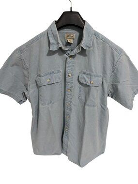 L.L. Bean Men's Large Light Blue Denim Button-Up Short Sleeve Casual Jean Shirt